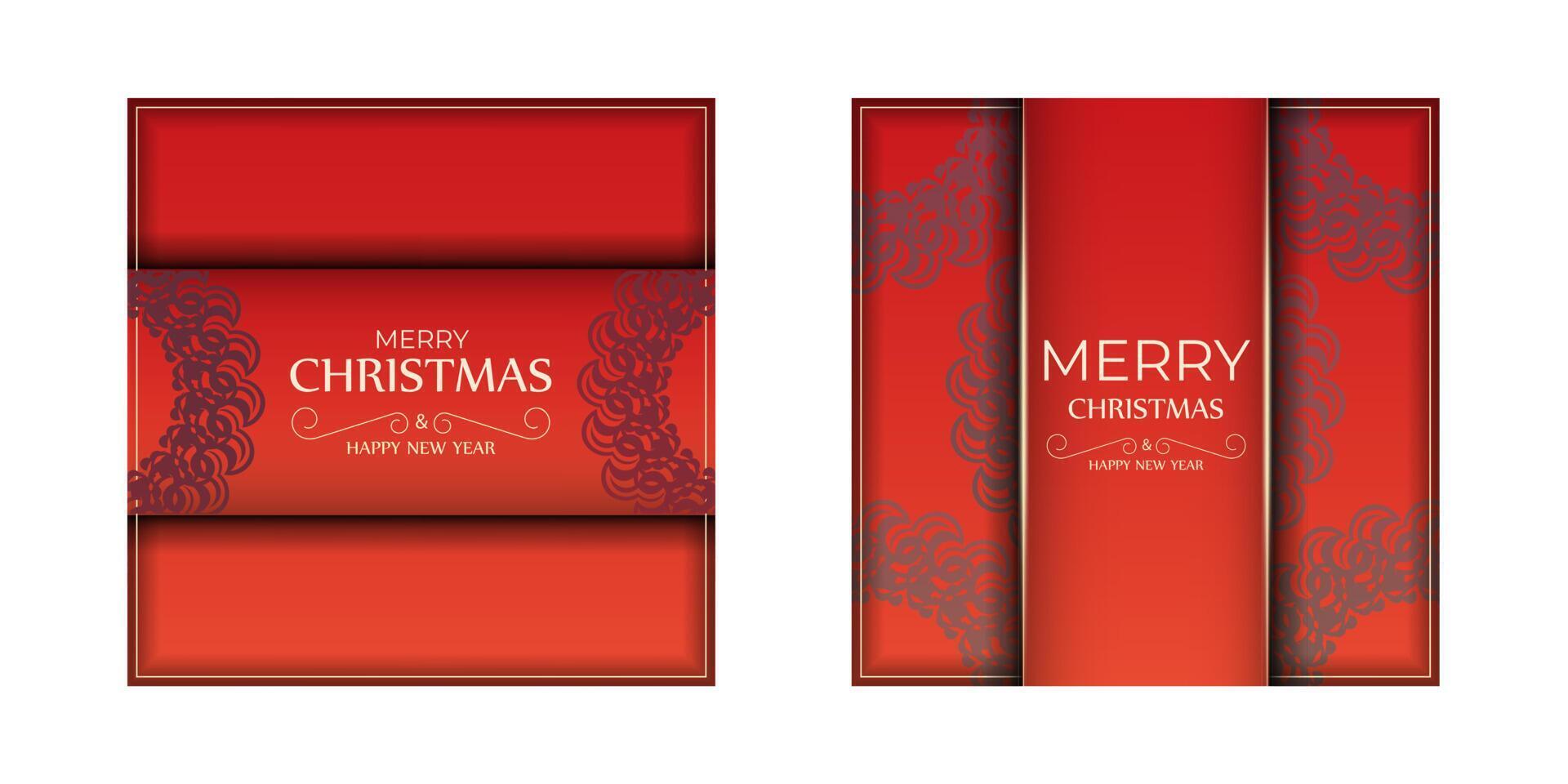 Merry Christmas and Happy New Year Red Color Flyer Template with Winter Burgundy Ornament vector