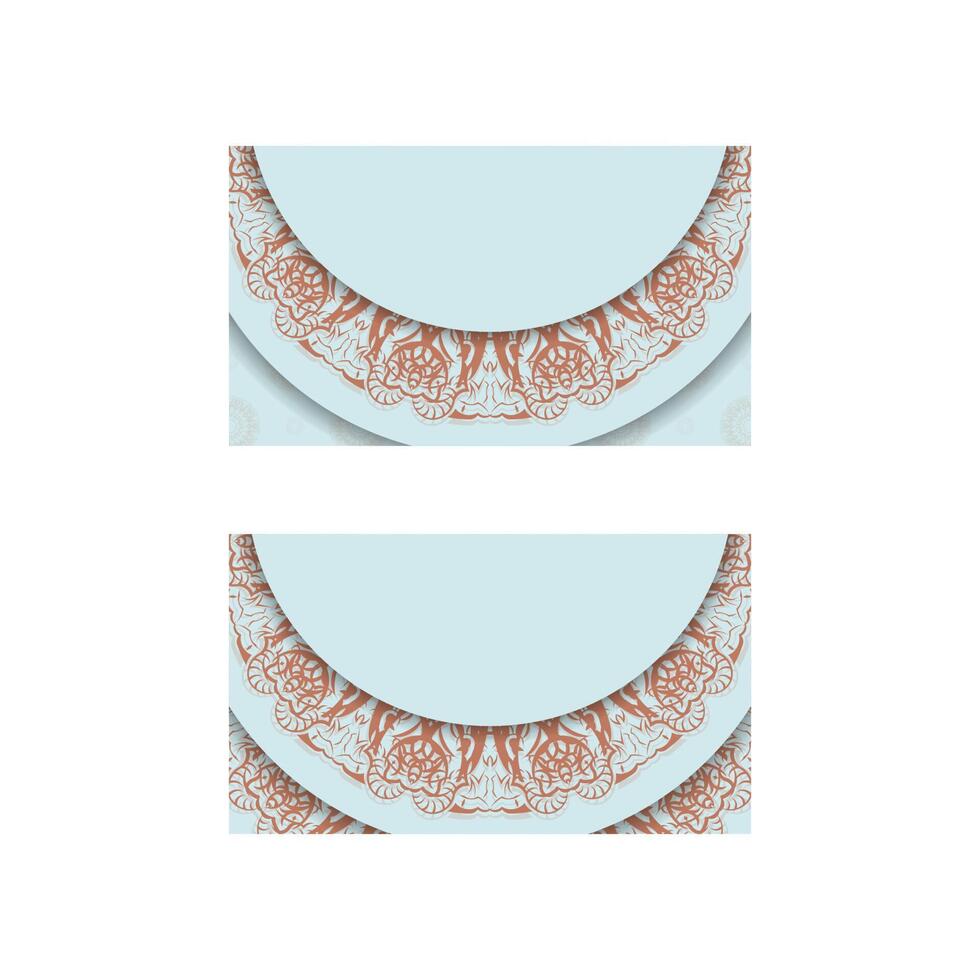Business card in aquamarine color with abstract coral ornament for your contacts. vector