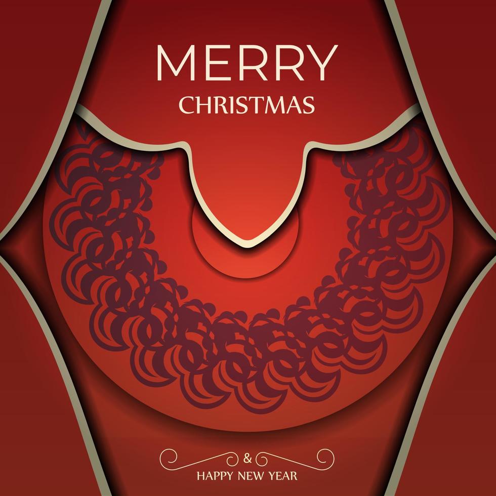 Brochure template Merry christmas red color with vintage burgundy pattern vector