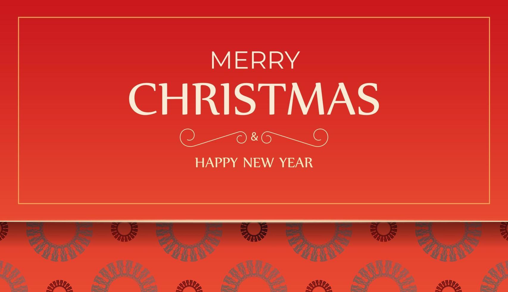 Merry Christmas and Happy New Year Red Color Greeting Flyer Template with Vintage Burgundy Pattern vector