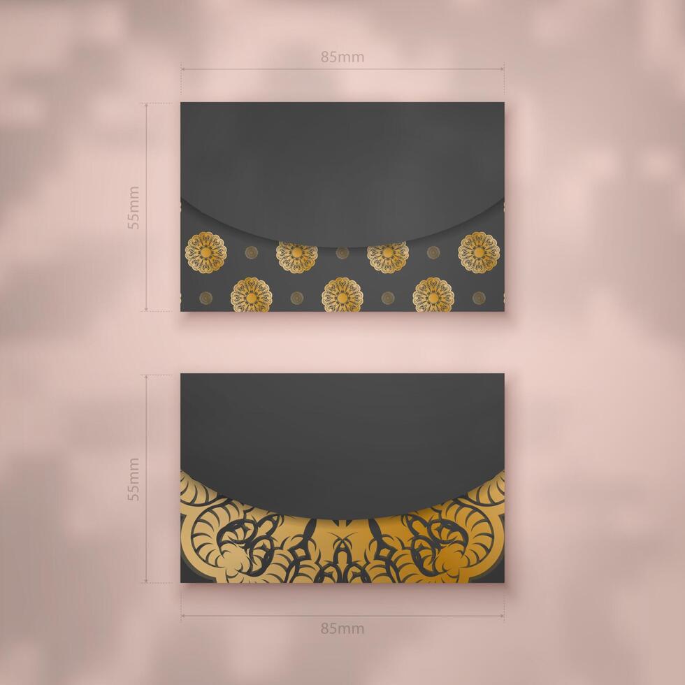 Black business card template with vintage gold ornament for your personality. vector