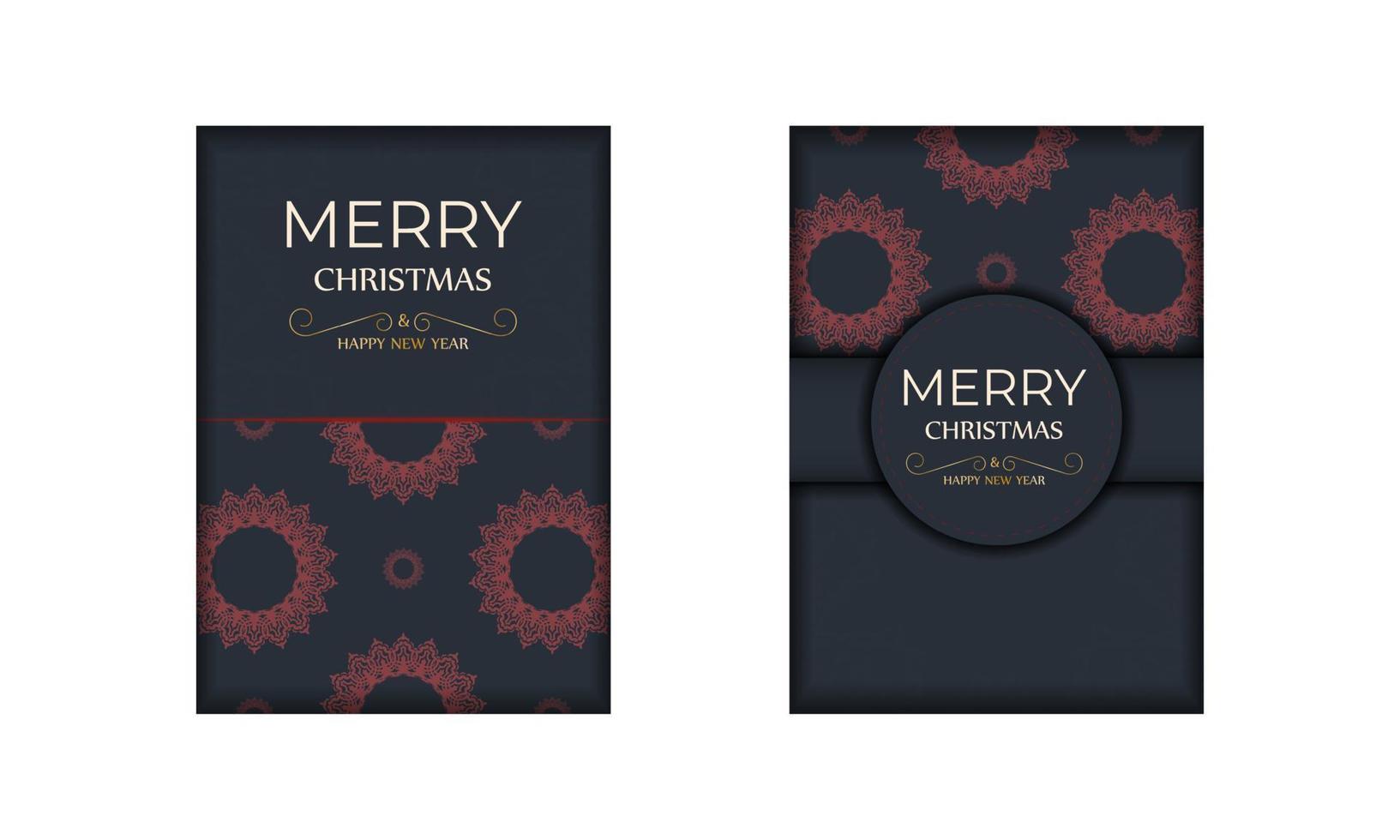 Merry Christmas vector greeting card design in gray color with red patterns. Design poster Happy new year and winter ornament.
