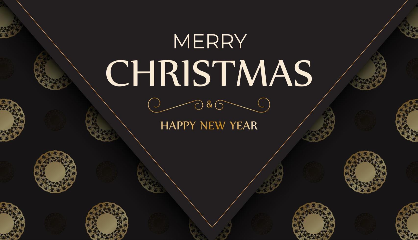 tarjeta de felicitación feliz navidad y feliz año nuevo en color negro con patrón dorado. vector