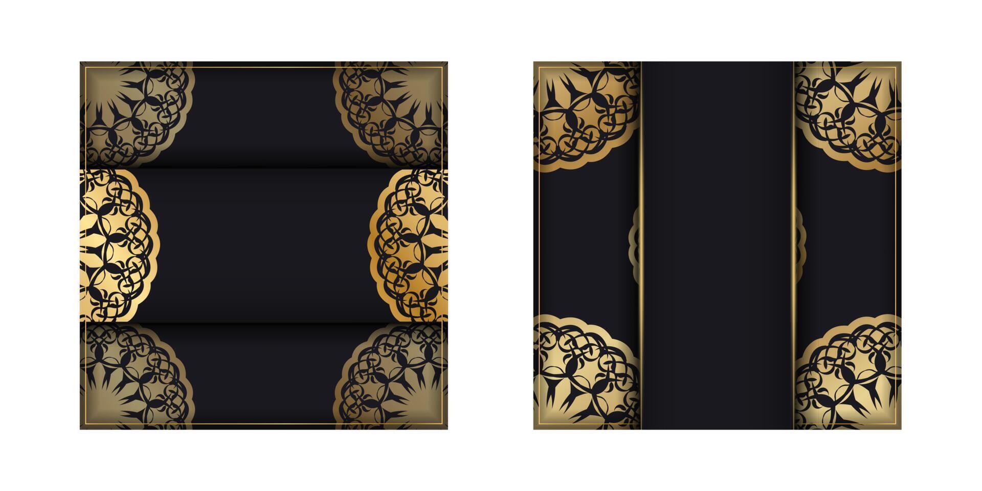Black postcard with luxurious gold pattern prepared for typography. vector
