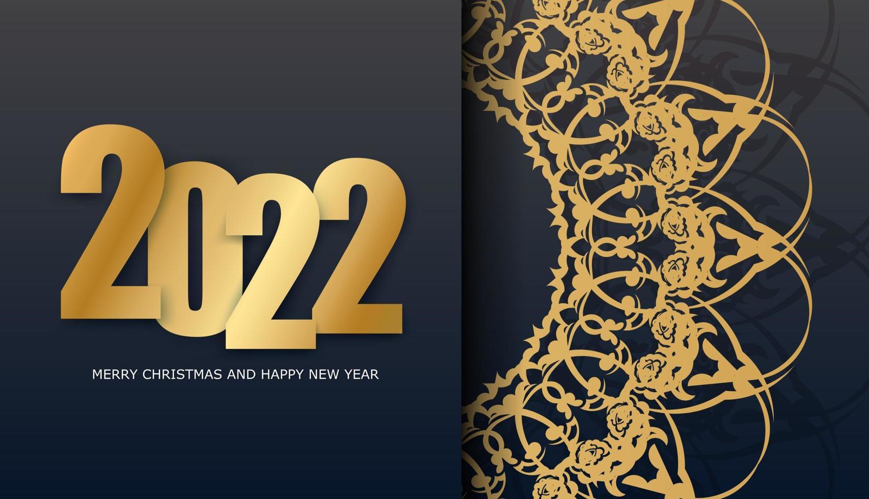Folleto 2022 feliz año nuevo negro con adorno dorado vintage vector