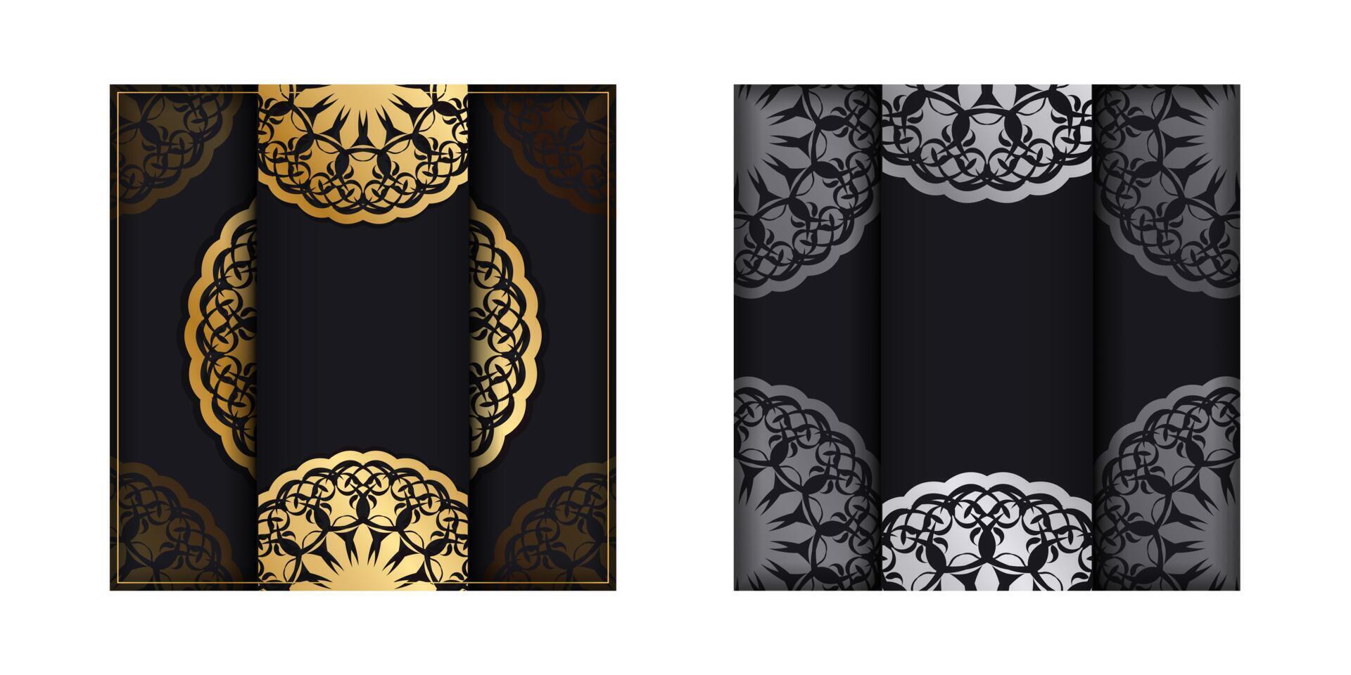 Black postcard with luxurious gold pattern prepared for typography. vector