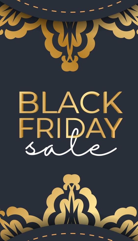 Black Friday advertising template in dark blue color with round gold pattern vector