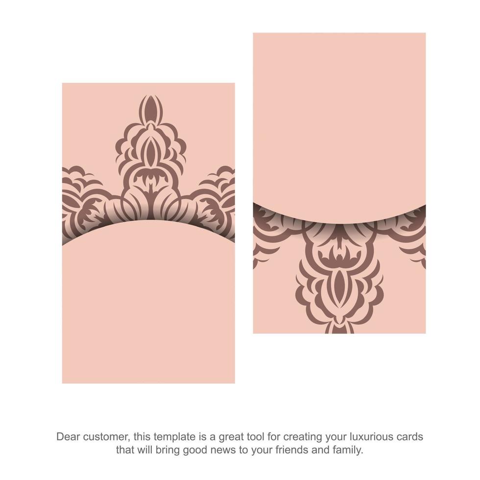 The brochure in pink with an antique pattern is ready for printing. vector