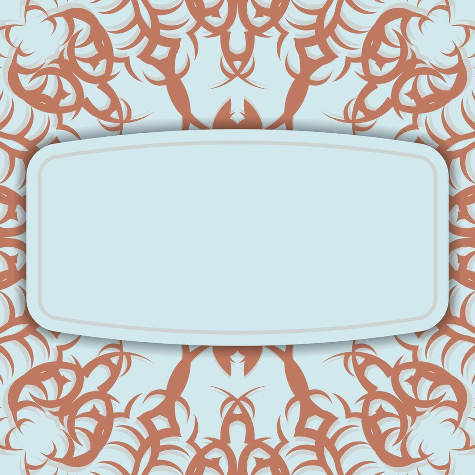 Aquamarine card with mandala coral pattern for your design. vector