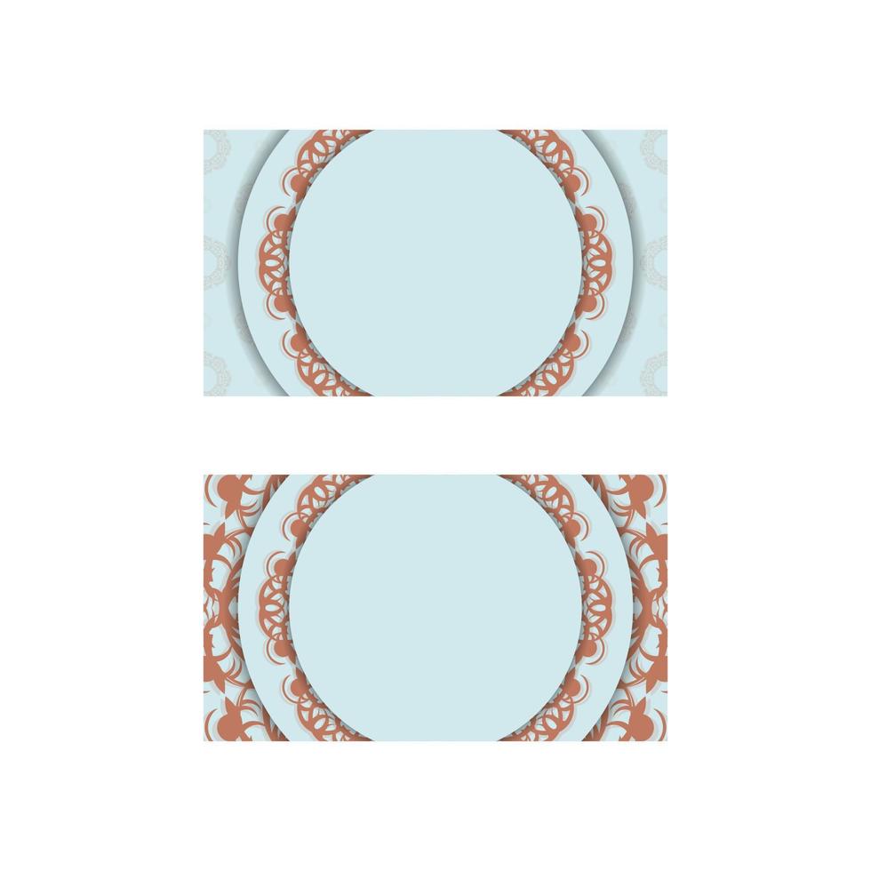 Business card in aquamarine color with Indian coral ornaments for your brand. vector