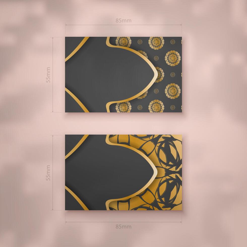 Presentable business card in black with vintage gold pattern for your brand. vector