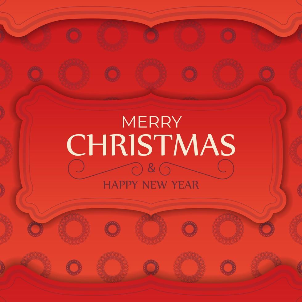 tarjeta de vacaciones feliz navidad color rojo con patrón burdeos de invierno vector