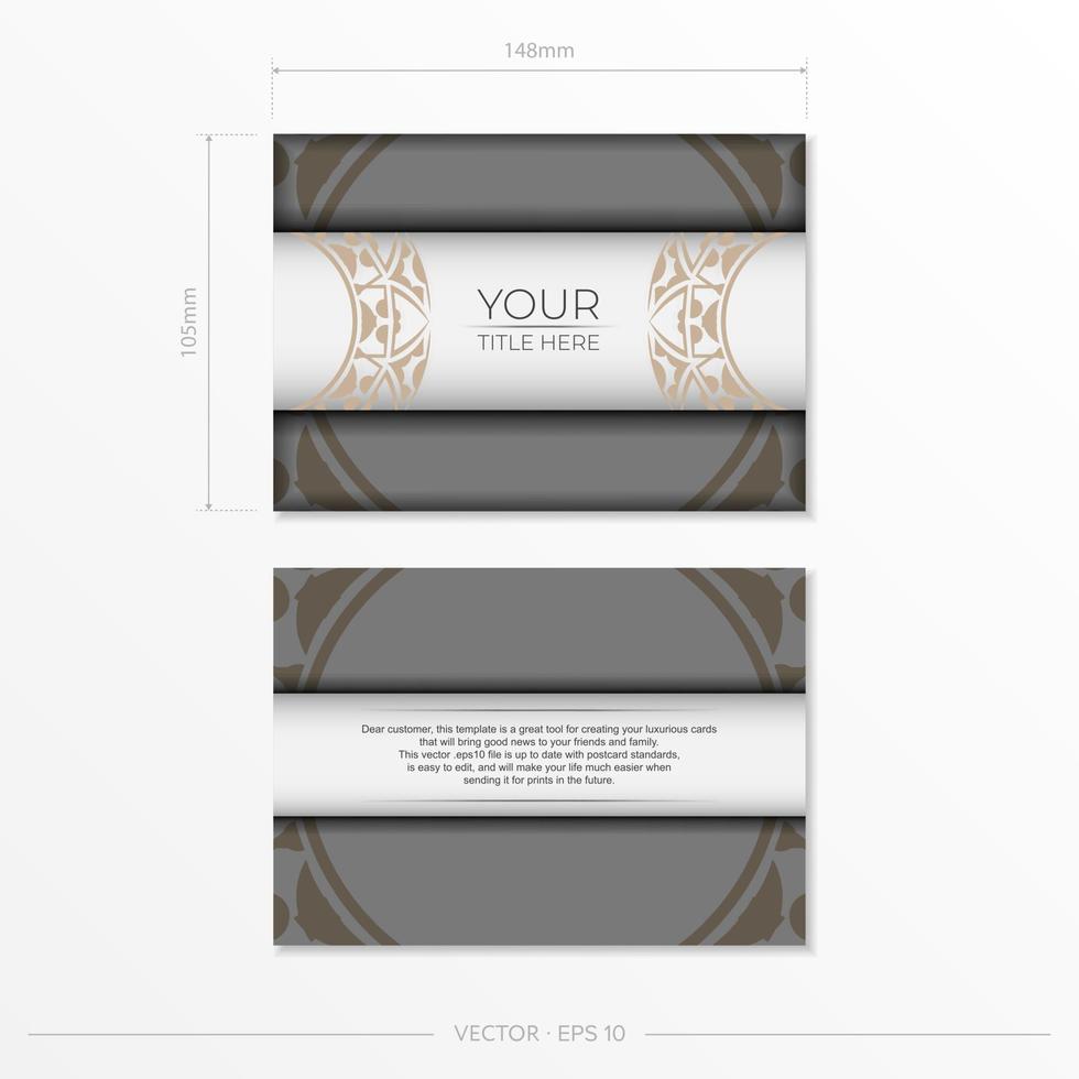 Luxurious Vector Template for Print Design Postcards White Color with Ornaments. Preparing an invitation with a place for your text and abstract patterns.