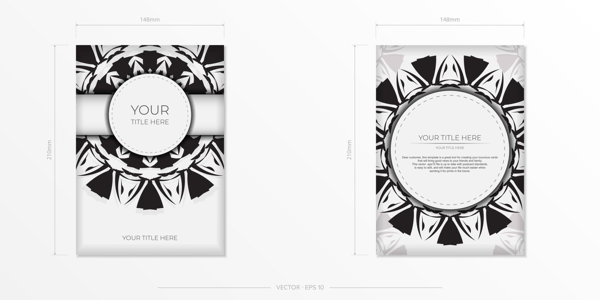 Two black and white brochures with ornate designs vector