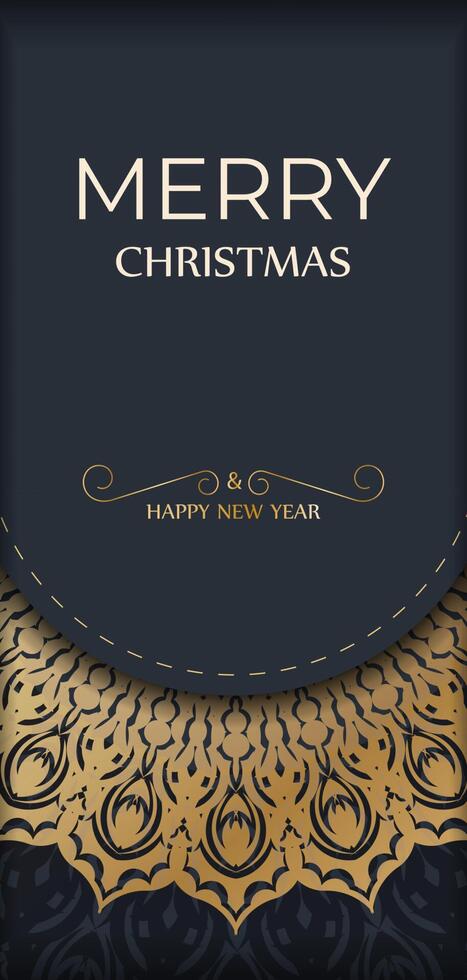 Template greeting card Happy New Year in dark blue color with luxurious gold ornaments vector
