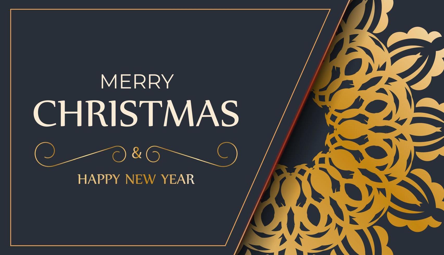 Dark blue happy new year brochure with abstract gold pattern vector