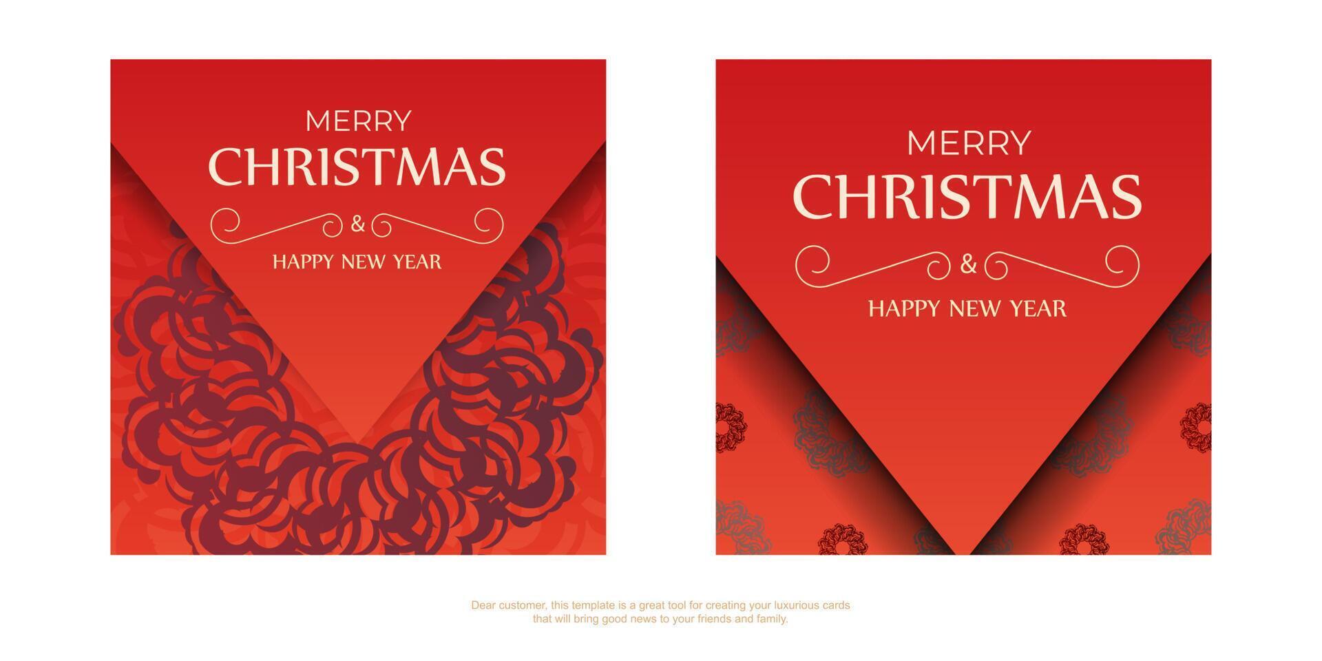 Greeting card Merry Christmas Red color with winter burgundy ornament vector