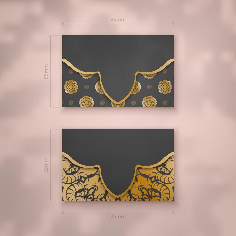 Black business card template with Indian gold pattern for your contacts. vector