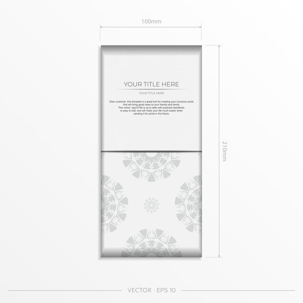 Luxurious Template for print design postcard White color with black patterns. Vector Preparation of invitation card with place for your text and abstract ornament.