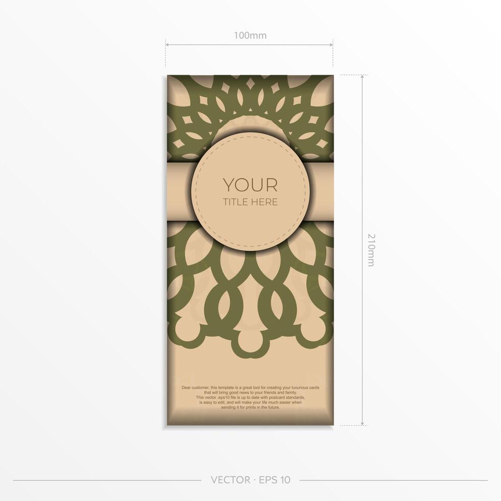 Template for print design postcards in Beige color with mandala patterns. Vector Preparation of invitation card with place for your text and abstract ornament.