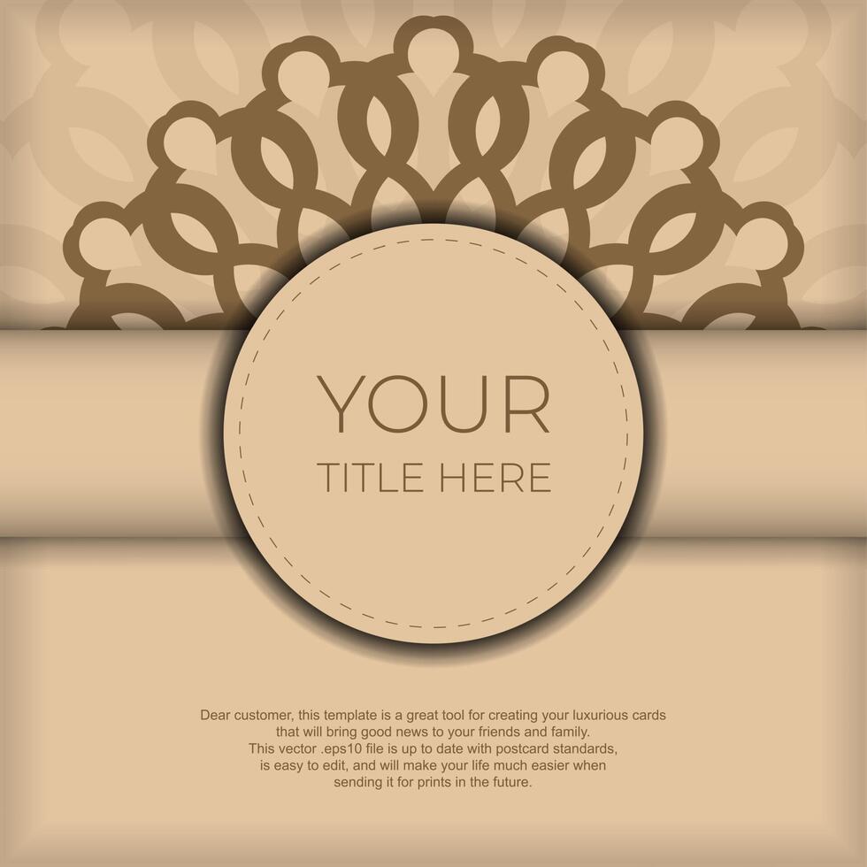 Beige color card design with mandala patterns. Invitation card design with space for your text and abstract ornament. vector