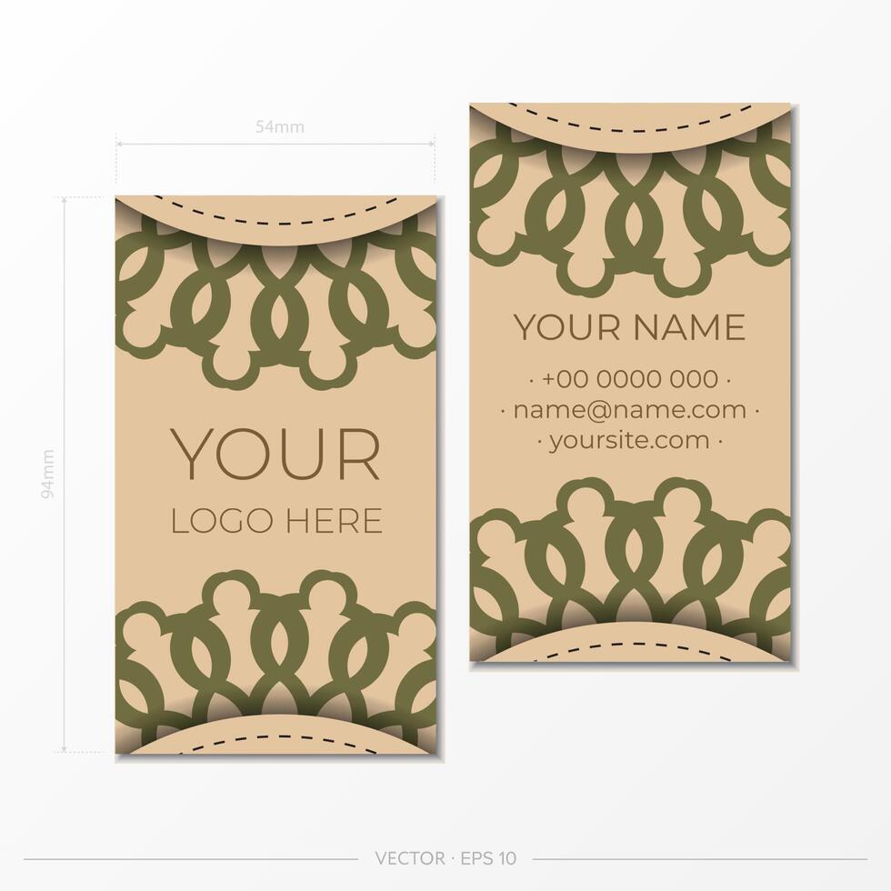 un conjunto de tarjetas de visita beige con lujosos adornos. diseño de tarjeta de presentación listo para imprimir con espacio para su texto y patrones abstractos. vector