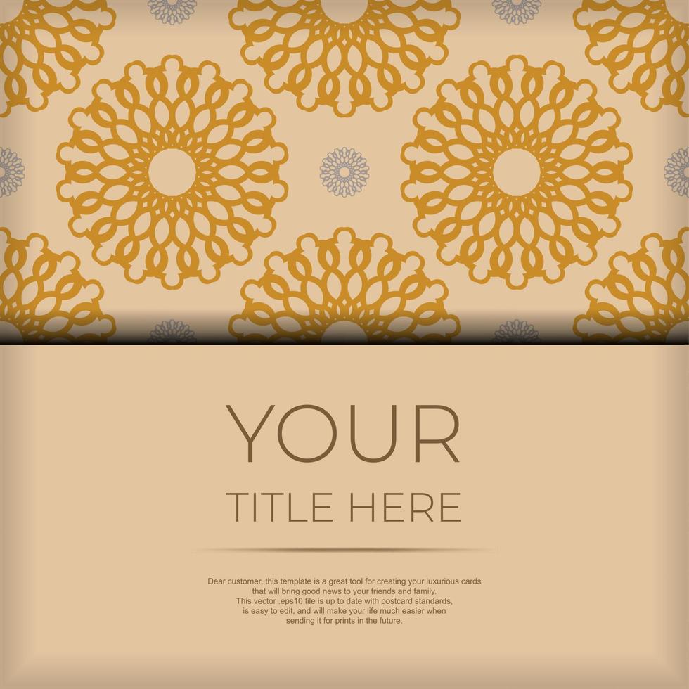 diseño listo para imprimir de una postal en color beige con motivos de mandala. plantilla de tarjeta de invitación con lugar para su texto y adorno abstracto. vector