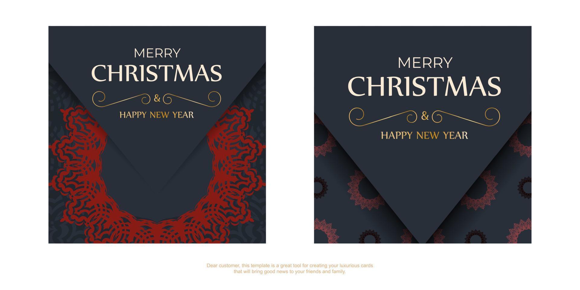 Merry Christmas Greyscale postcard design with winter ornament. Vector poster Happy new year and red patterns.