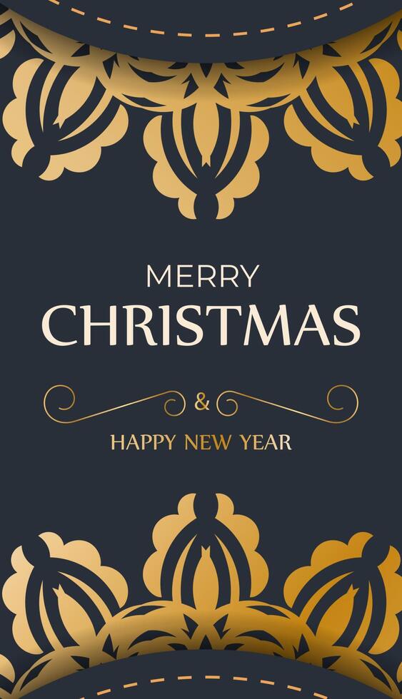 Flyer merry christmas and happy new year dark blue color with winter gold ornament vector