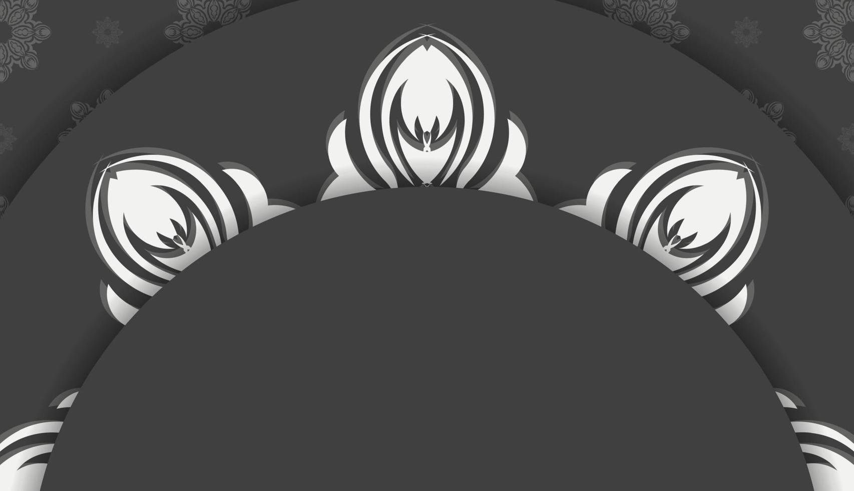 bandera de color negro con un mandala con un patrón blanco y un lugar para el texto vector