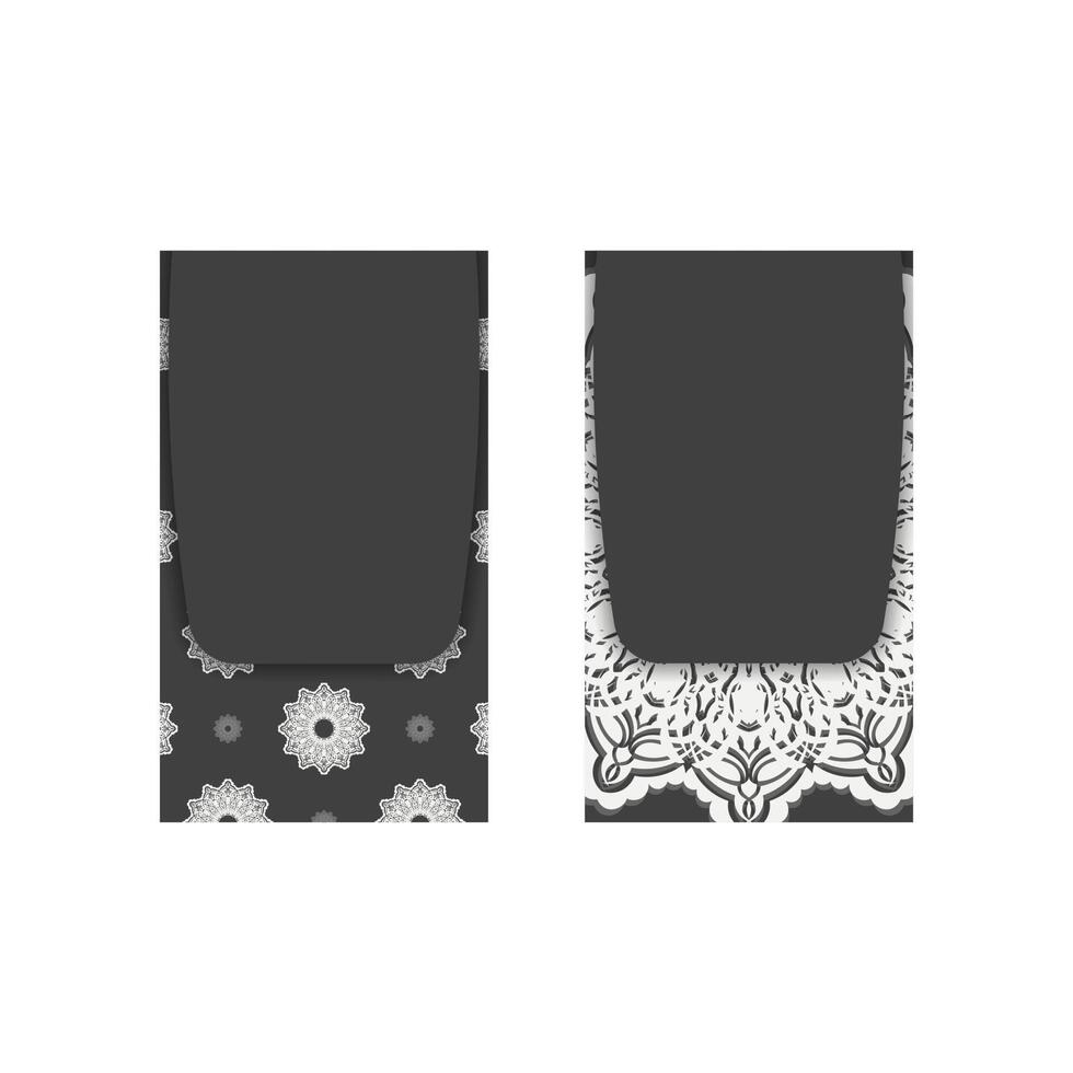 Black business card with Indian white ornament for your contacts. vector