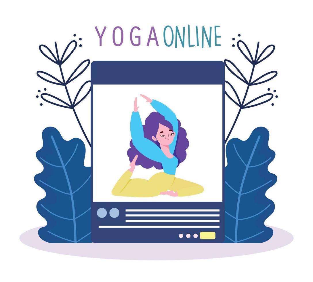 online yoga, website application training coaching session vector