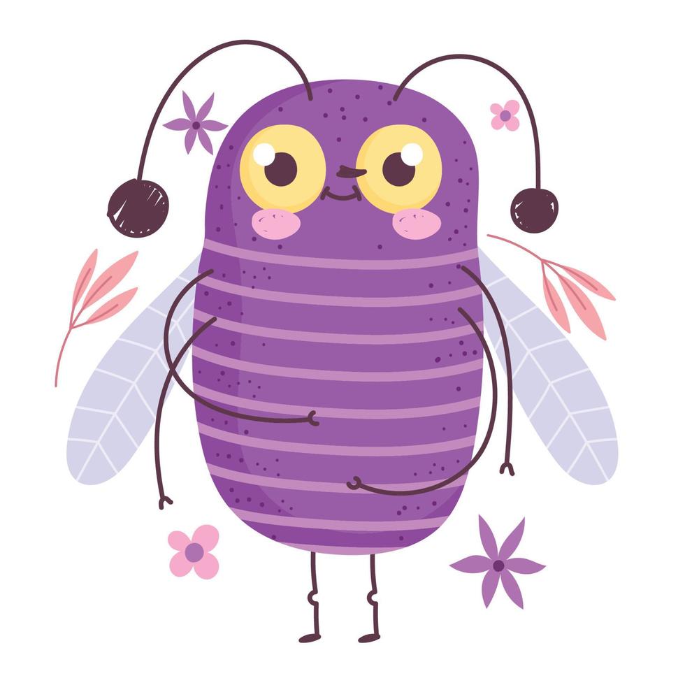 divertido insecto animal y hojas de flores en estilo de dibujos animados vector