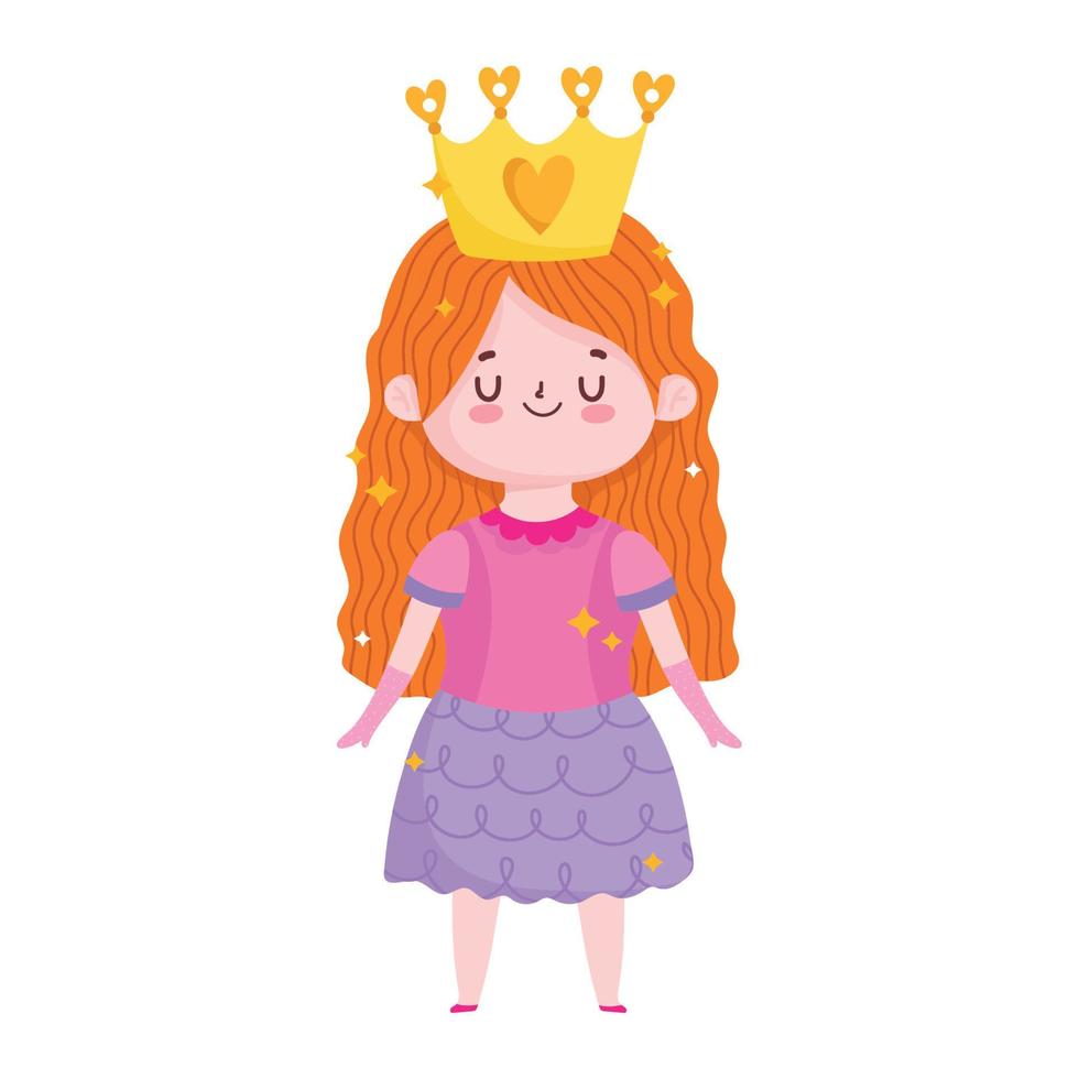 Linda princesita con corona de dibujos animados sobre fondo blanco. vector