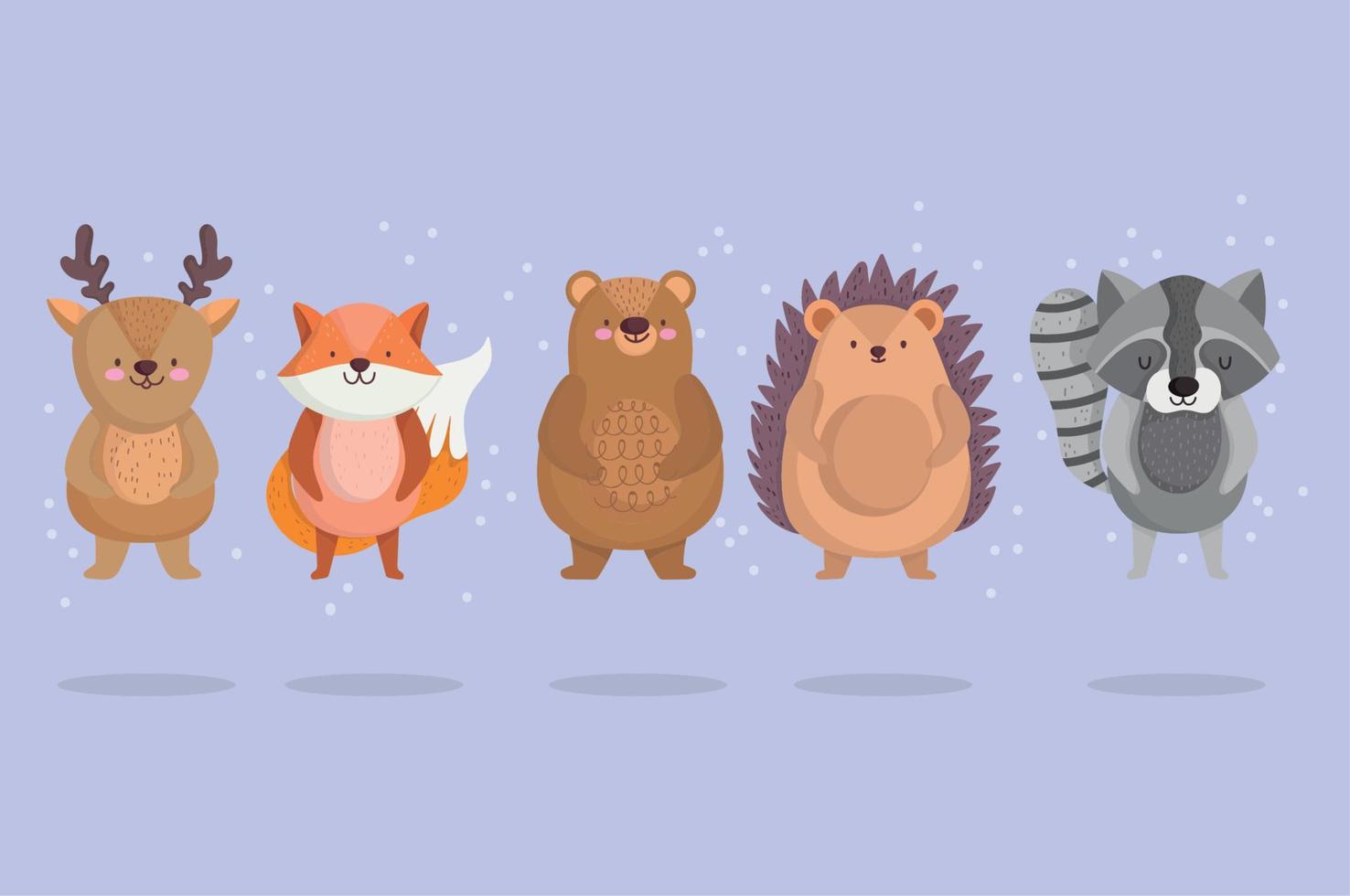 cute little reindeer fox bear hedgehog and raccoon animal with stars in cartoon design vector