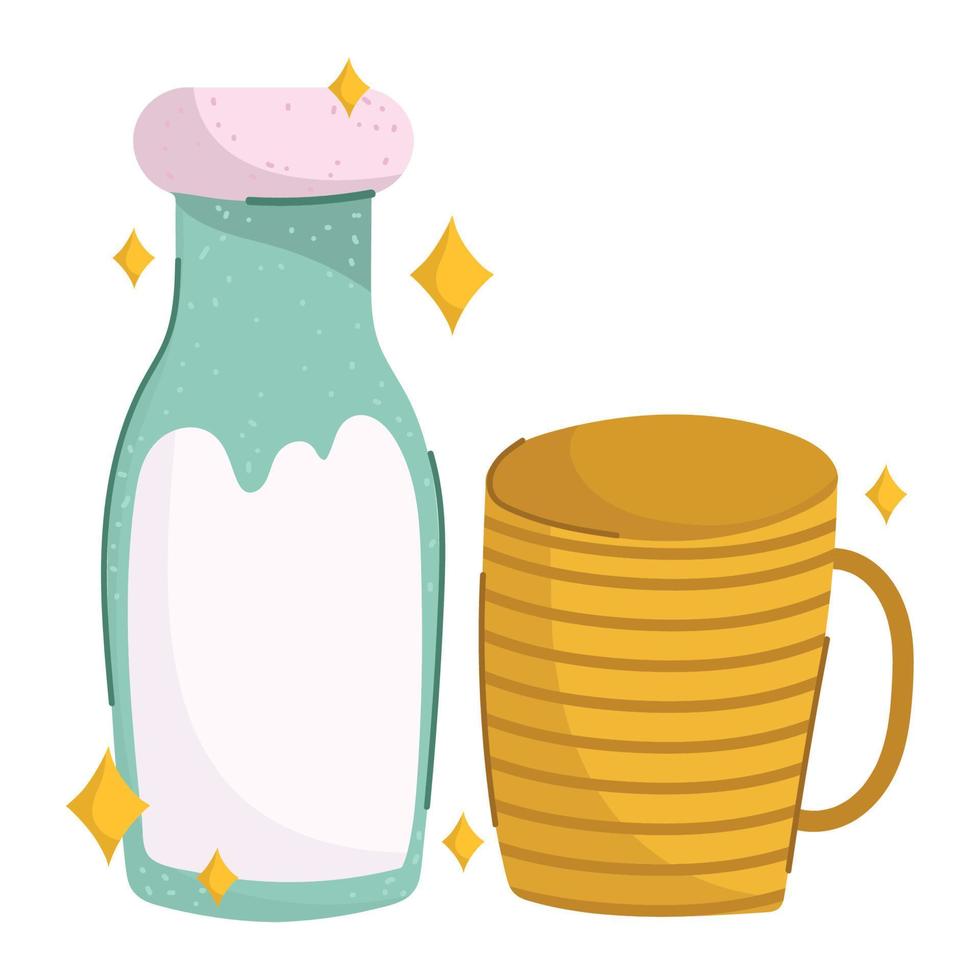 breakfast milk bottle and cup cute food fresh cartoon on white background vector