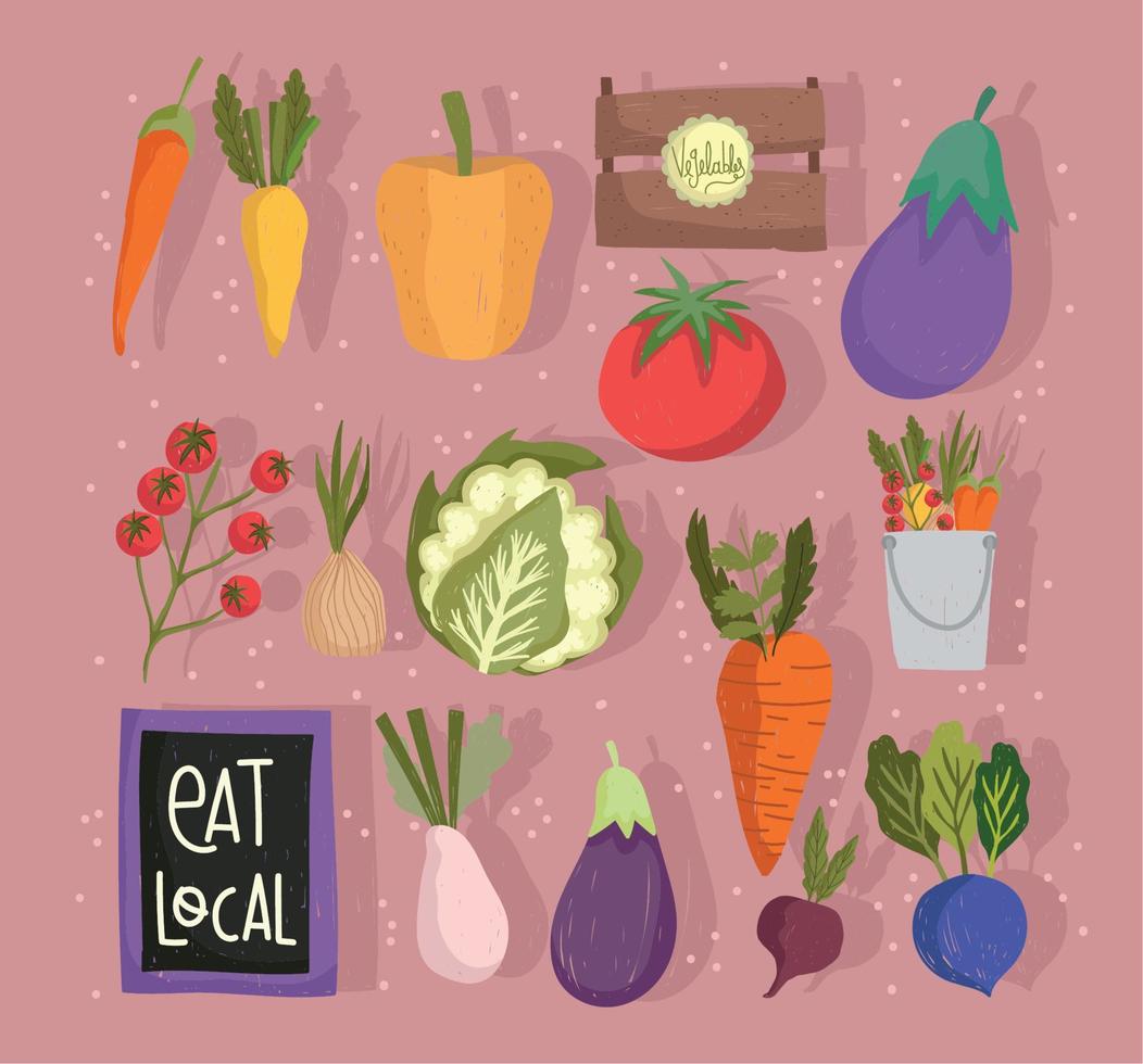 eat local fresh food vegetables healthy and nutrition icons vector