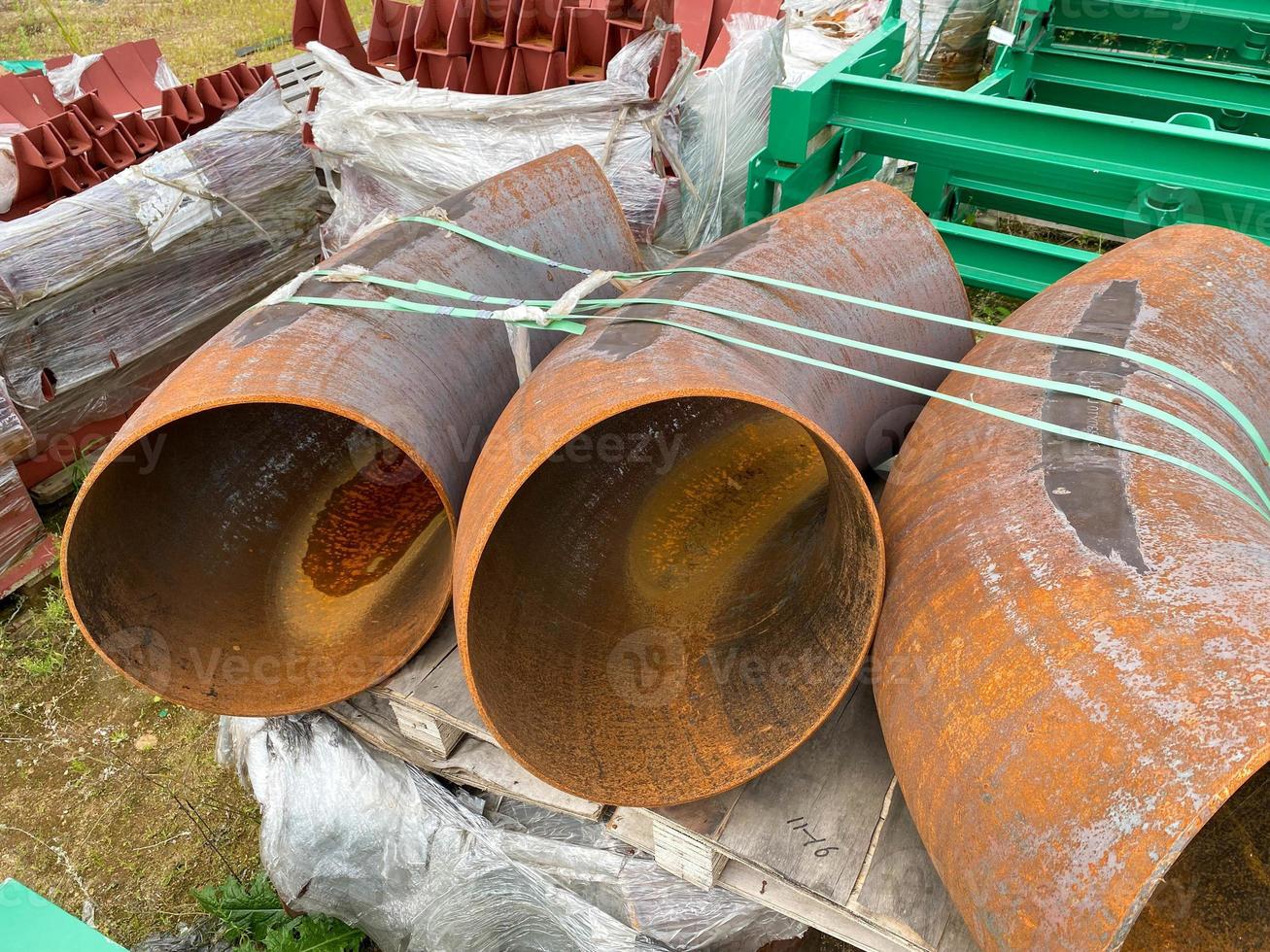 Industrial iron rusty metal pipe inside view for chemical industry or for construction photo