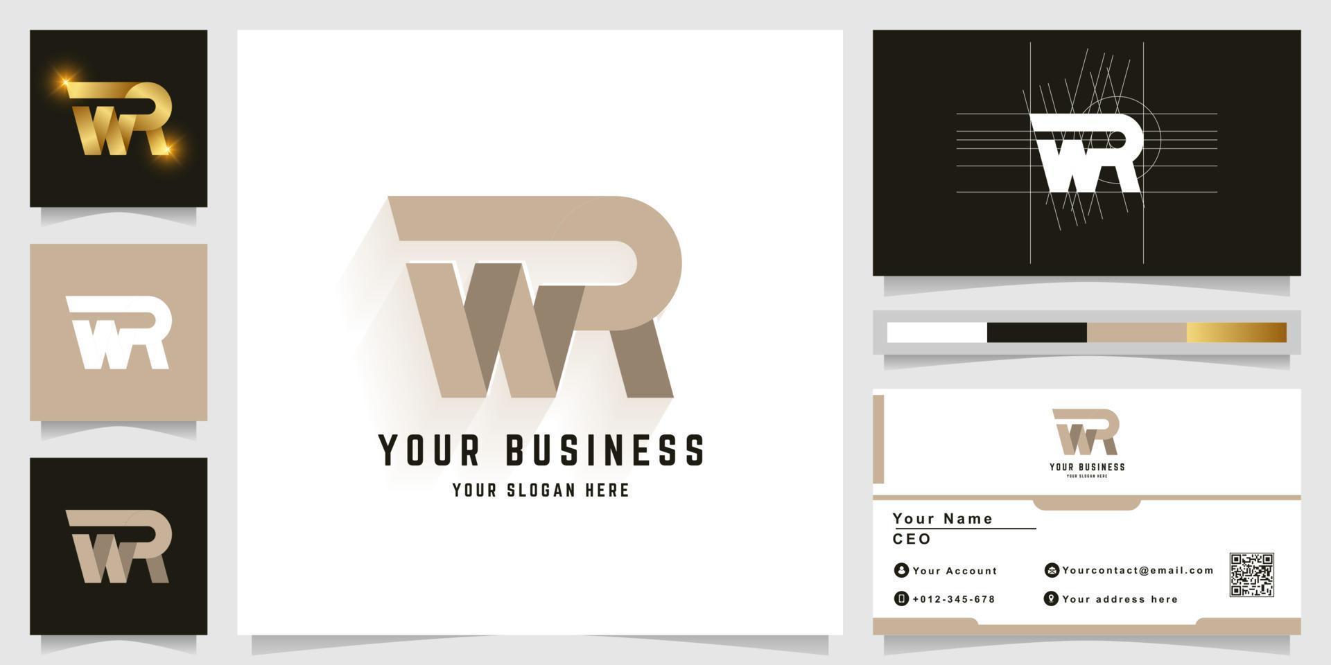 Letter WR or NR monogram logo with business card design vector