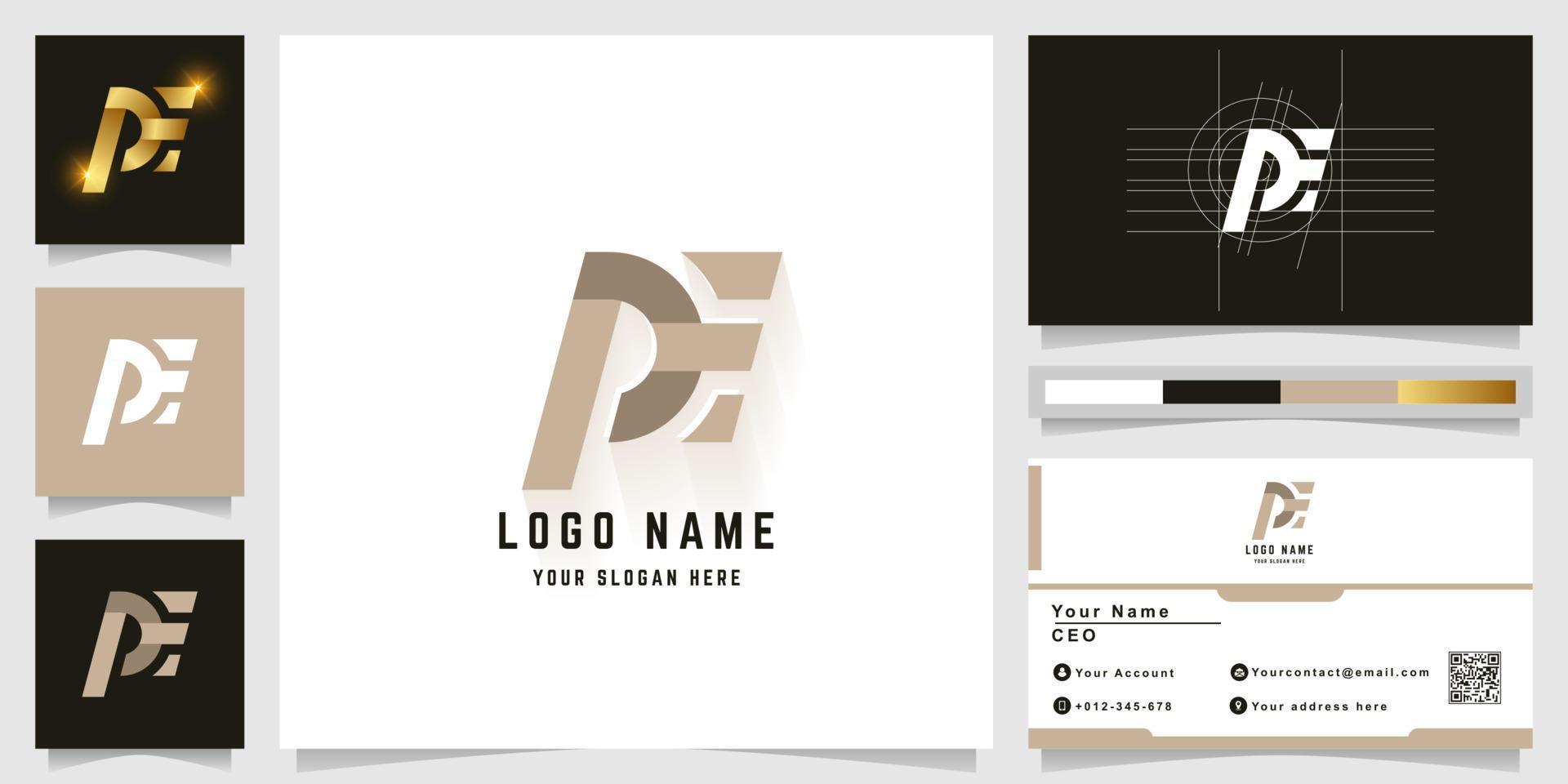 Letter PE or DE monogram logo with business card design vector