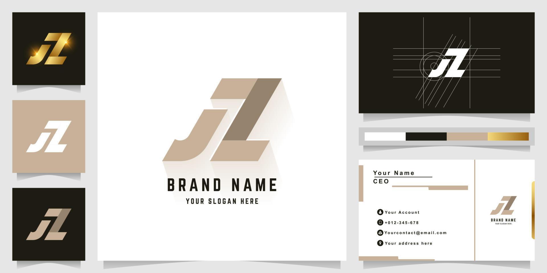 Letter JZ or JL monogram logo with business card design vector