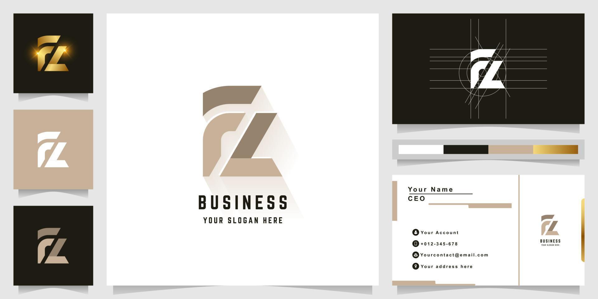 Letter FZ or FL monogram logo with business card design vector