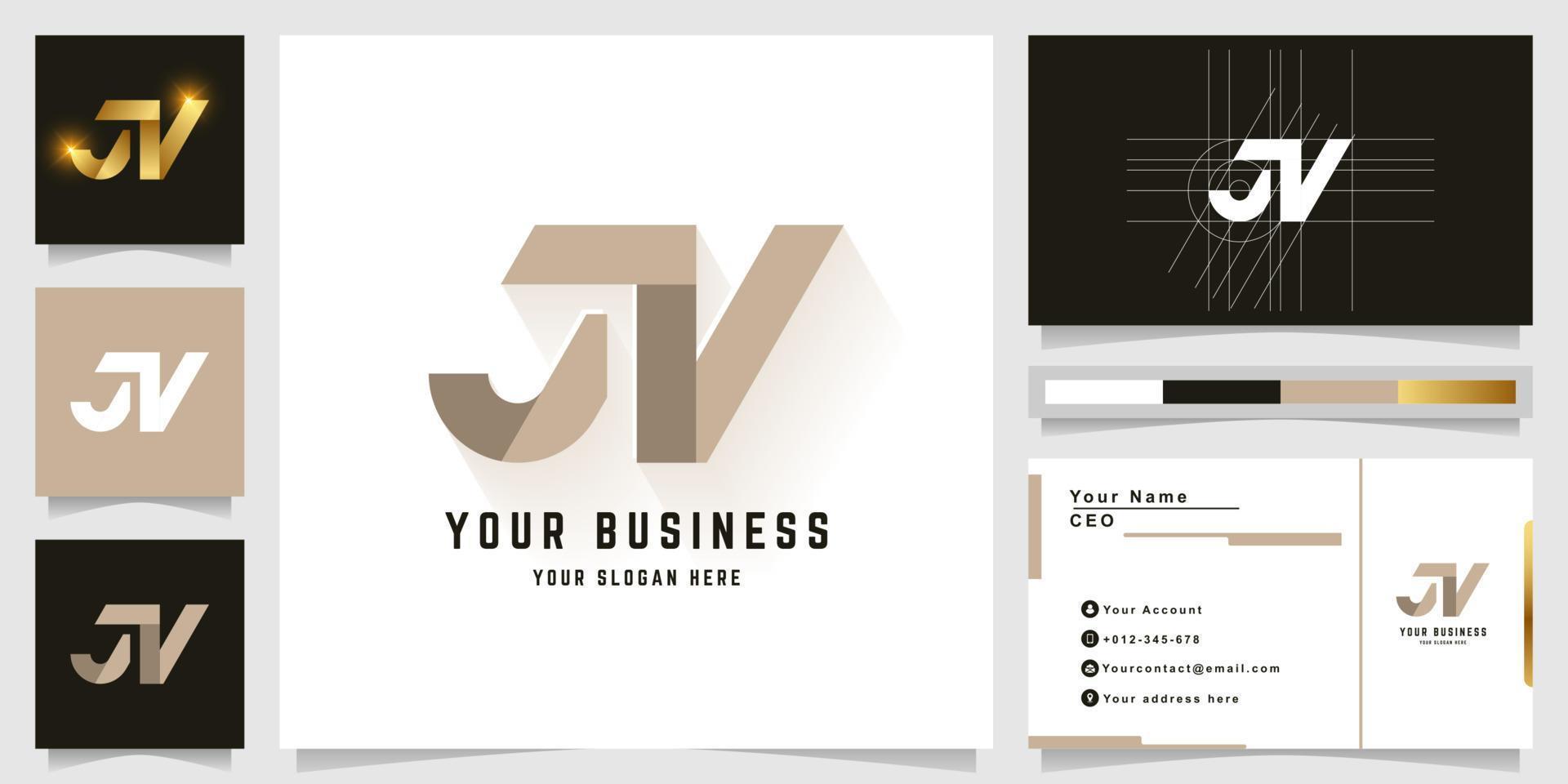 Letter JN or JV monogram logo with business card design vector