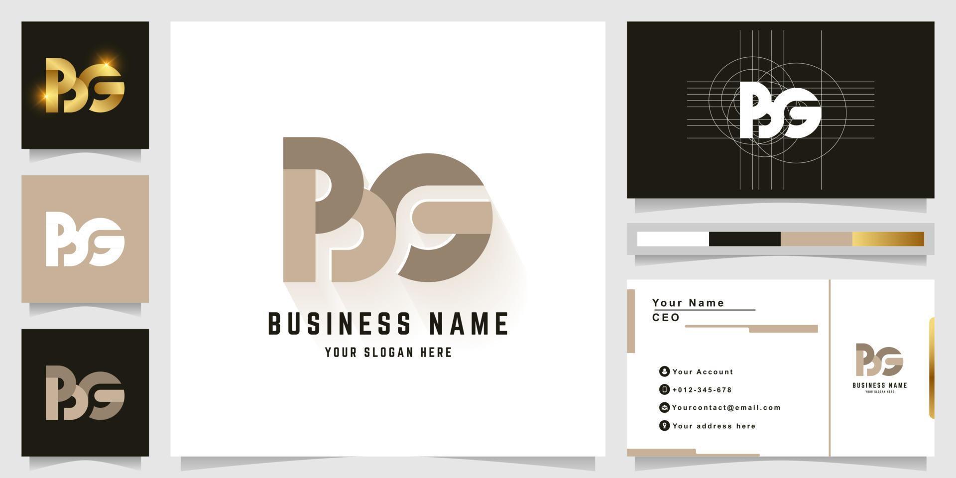 Letter BG or PSG monogram logo with business card design vector