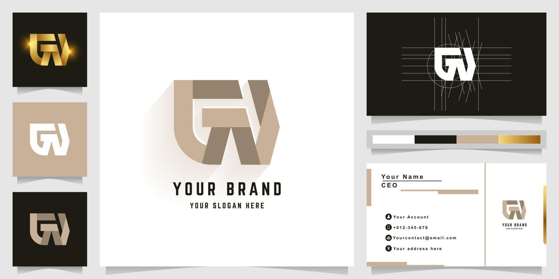 Letter GW or GN monogram logo with business card design vector