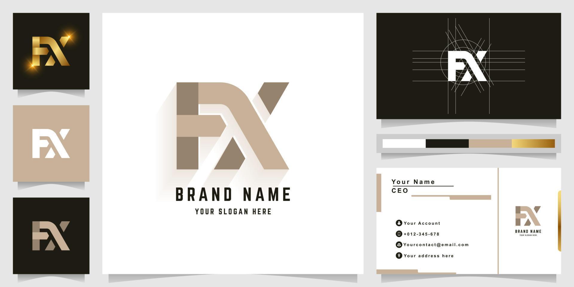 Letter FX or AX monogram logo with business card design vector