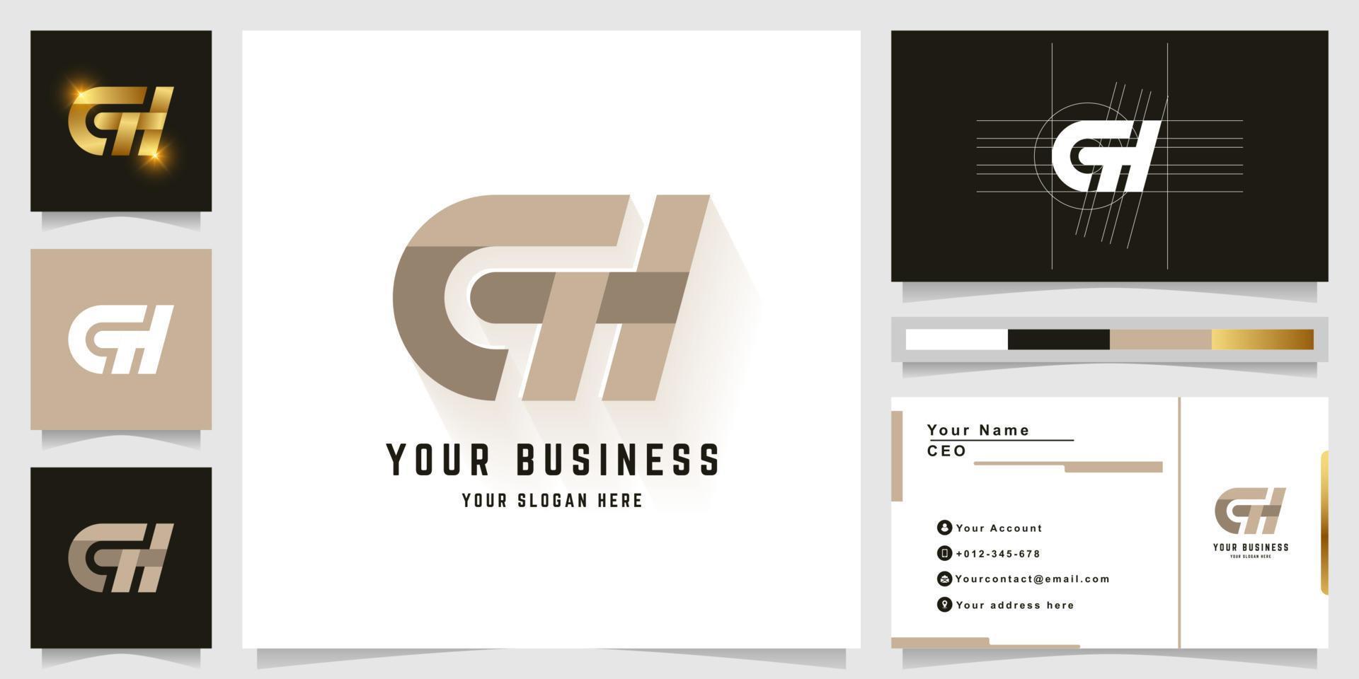 Letter GH or CH monogram logo with business card design vector