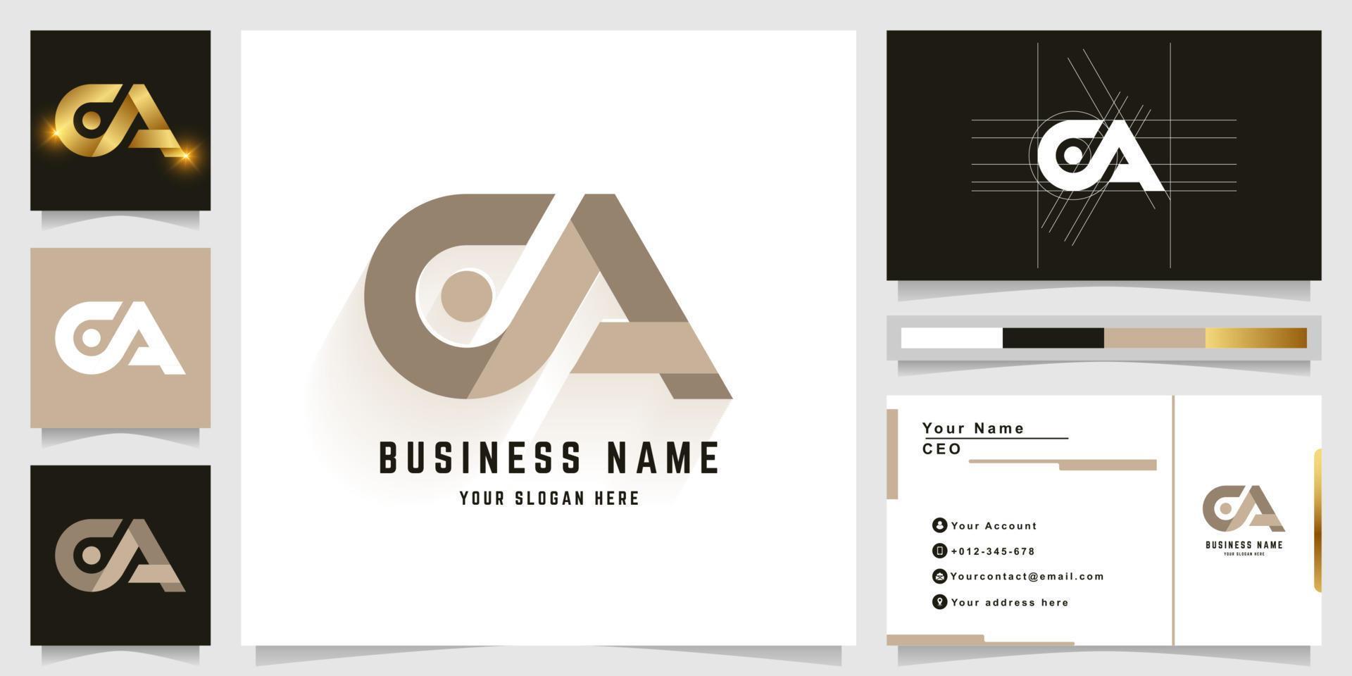 Letter CA or OA monogram logo with business card design vector