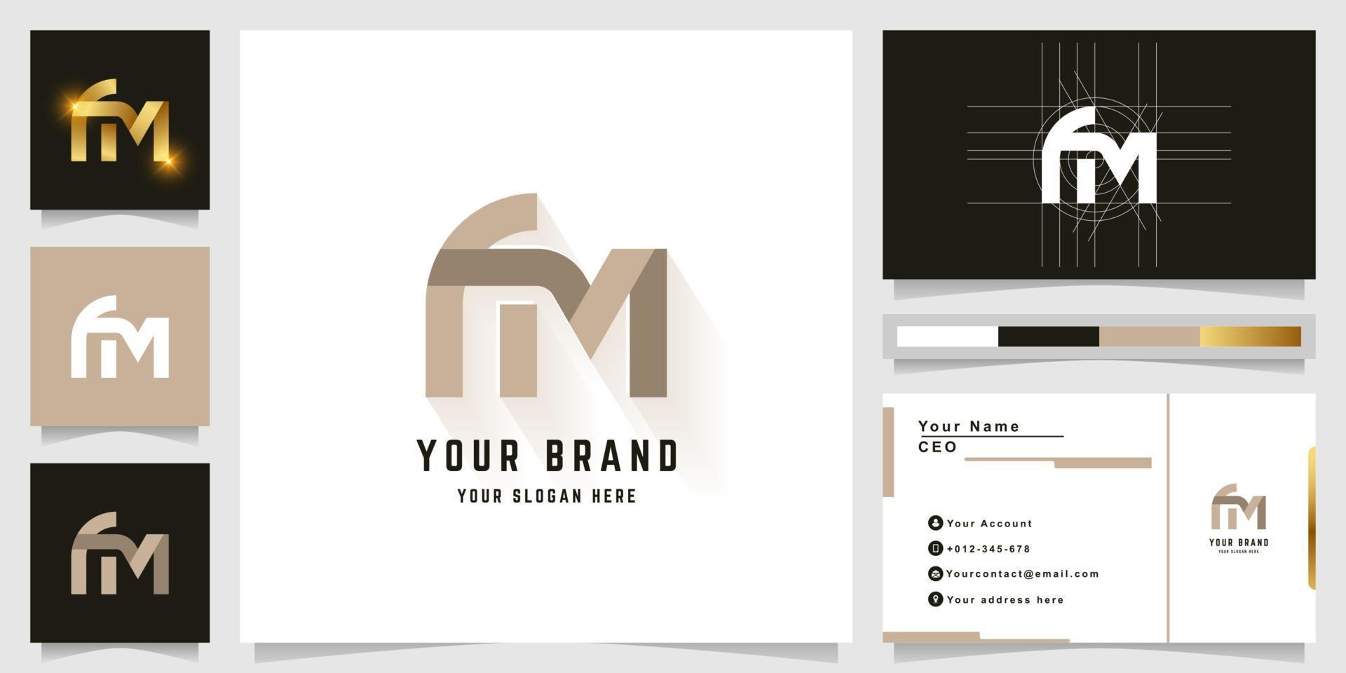 Letter AM or FM monogram logo with business card design vector