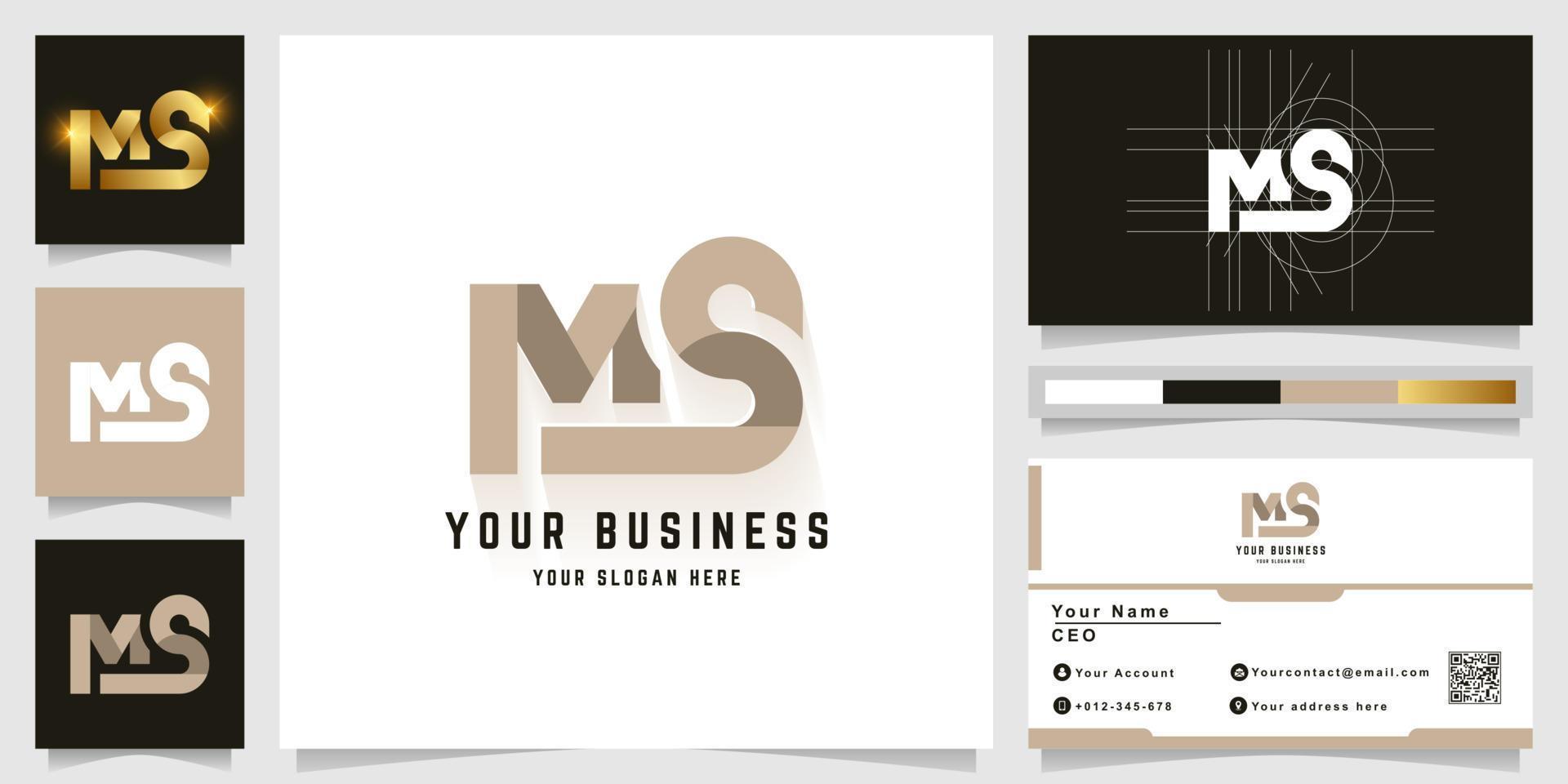 Letter MS or MOS monogram logo with business card design vector